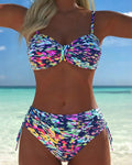 Strappy Abstract Pattern Printed Bikini