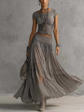 Olivia | conjunto encaje top gris plisado