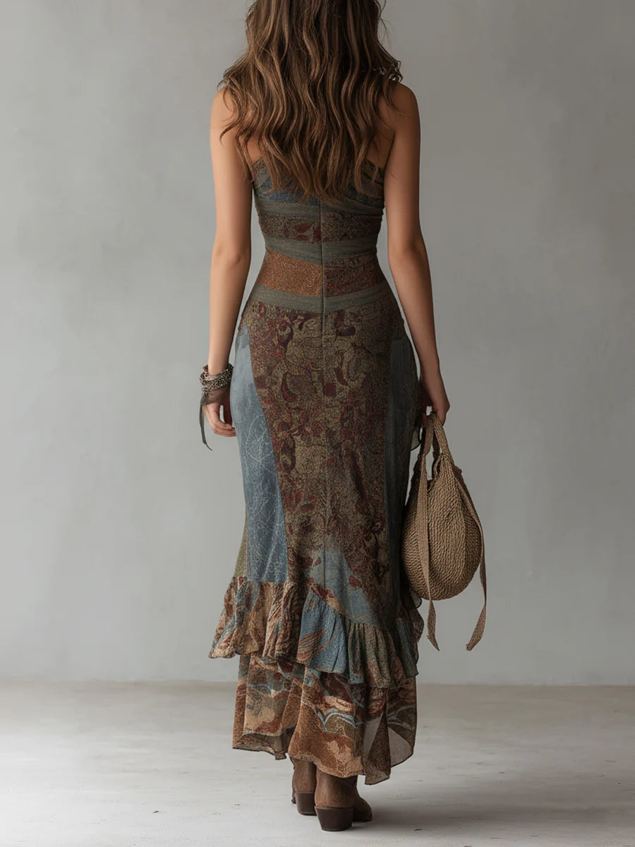 Elena | vestido hombro estampado étnico abertura