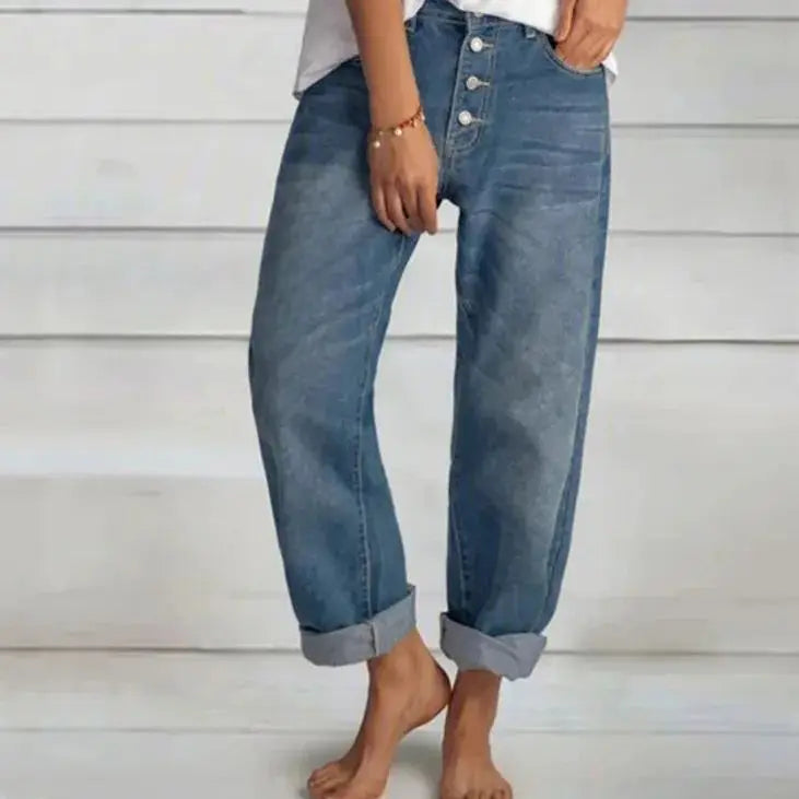 Sandra | Pantalones Vaqueros Amplios para Dama con Botonera