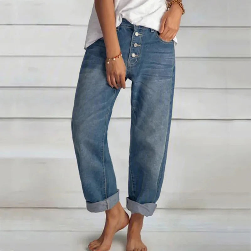 Sandra | Pantalones Vaqueros Amplios para Dama con Botonera