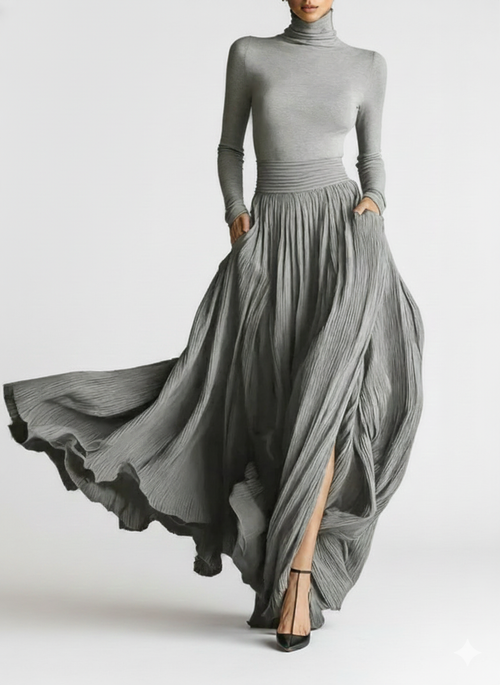 Lucía | Pleated Skirt and Fitted Long-Sleeved T-Shirt Set