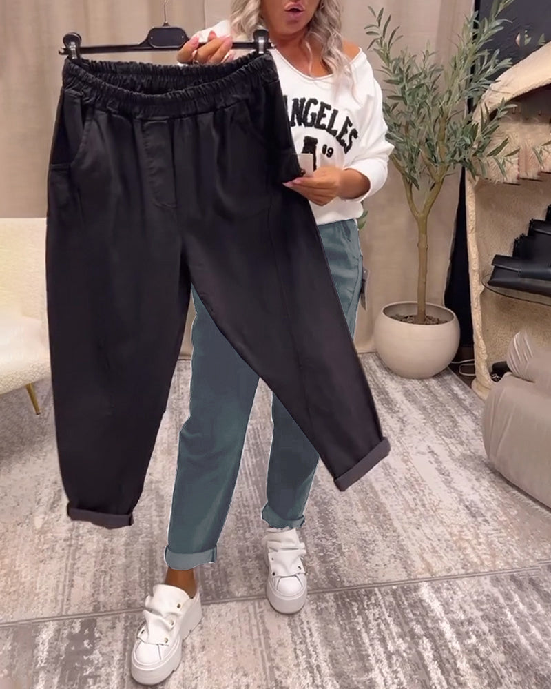 Casual solid color pocket pants