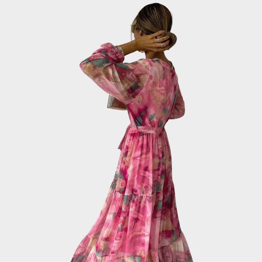 Fiona | Women's Wrap Maxi Dress with Floral Pattern and Long Sleeves