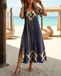 V-Neck Printed Holiday Maxi Dress