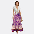 Women’s Printed Maxi Skirt with Elastic Waist and Tiered Design