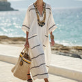 "Victoire" Striped Elegant Black Caftan Dress