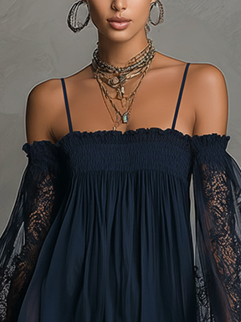 Noemi | vestido chiffon azul encaje transparente