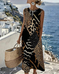 Patchwork Leopard Print Sleeveless Long Dress