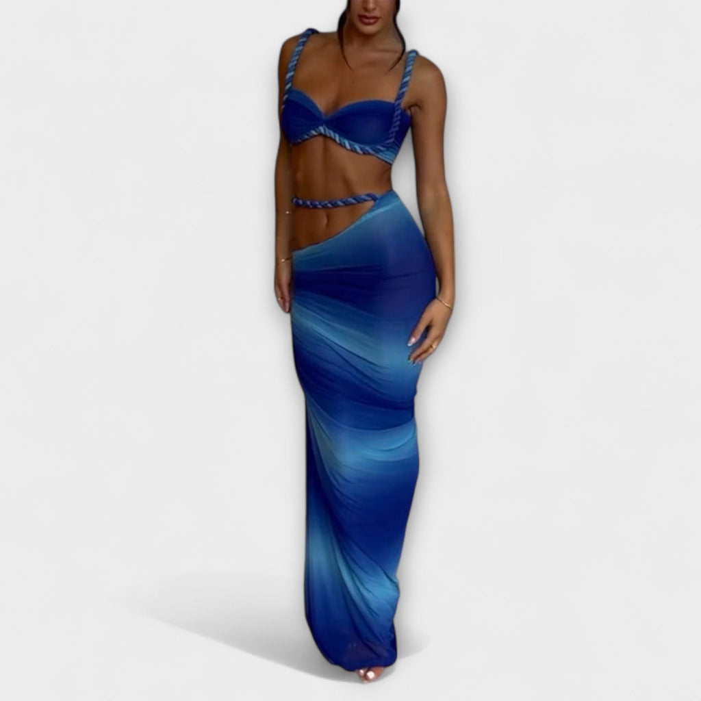 Jane - Stylish Gradient Braid Crop Top & Overskirt Duo