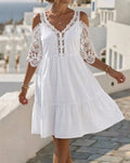 Lace Off-Shoulder Tiered Short Dresses
