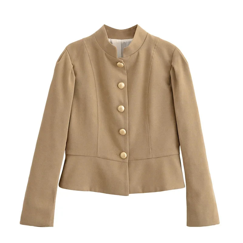Evangeline | Velvet Blazer with Puff Shoulders and Stand Collar