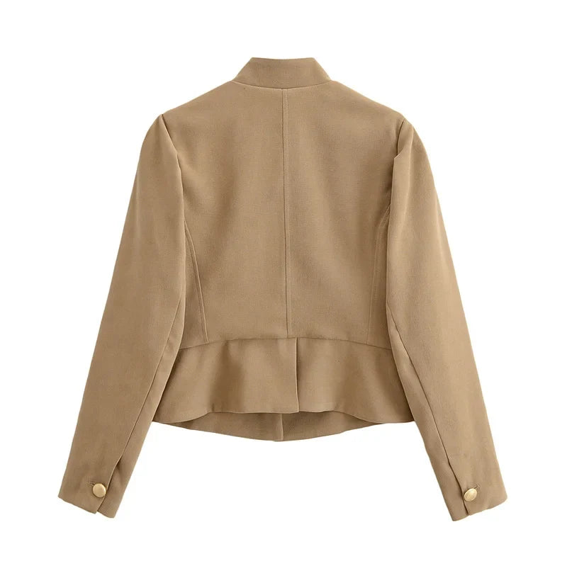 Evangeline | Velvet Blazer with Puff Shoulders and Stand Collar