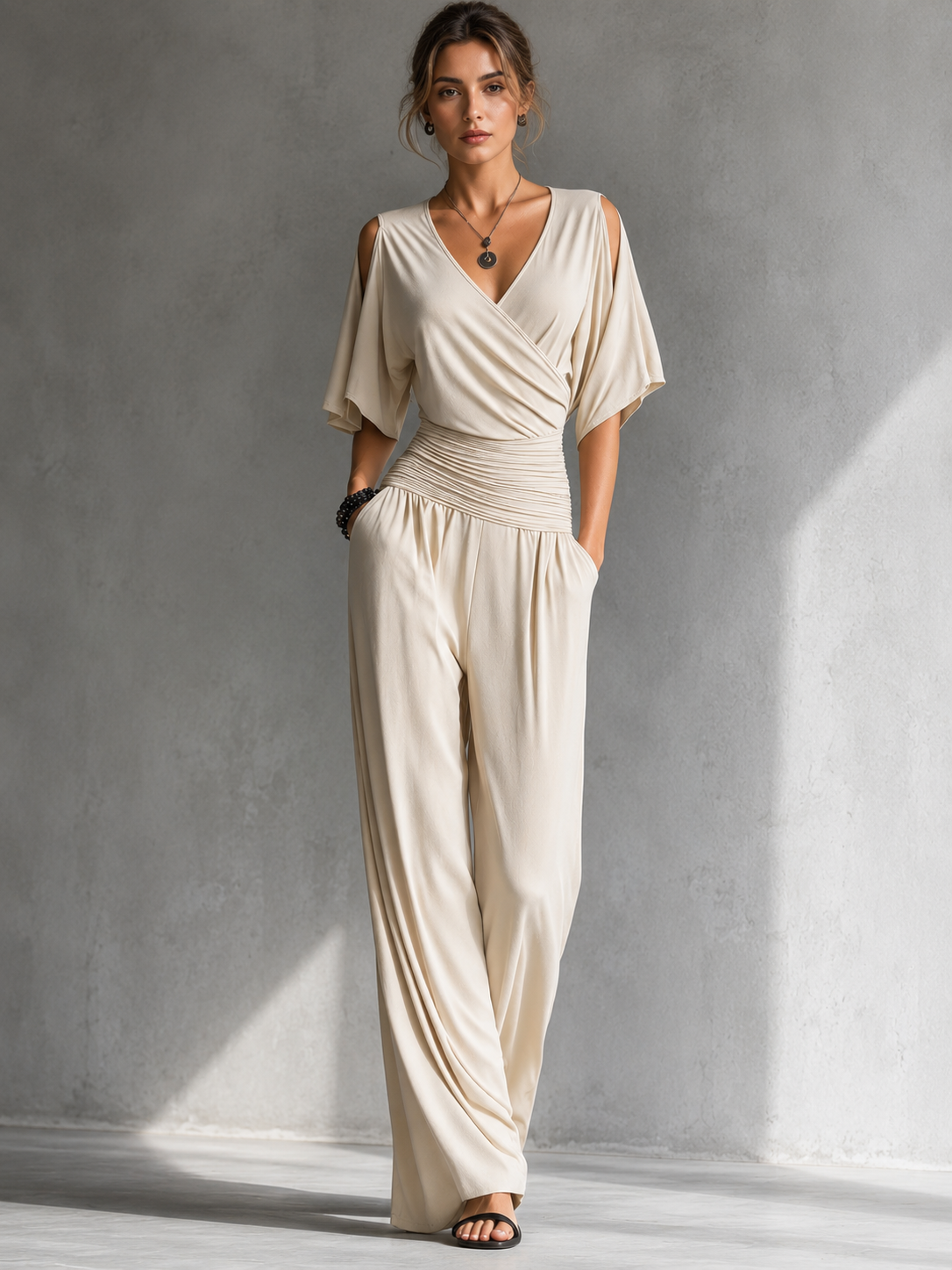 Alia | Conjunto Elegante con Efecto Cruzado y Pernera Ancha