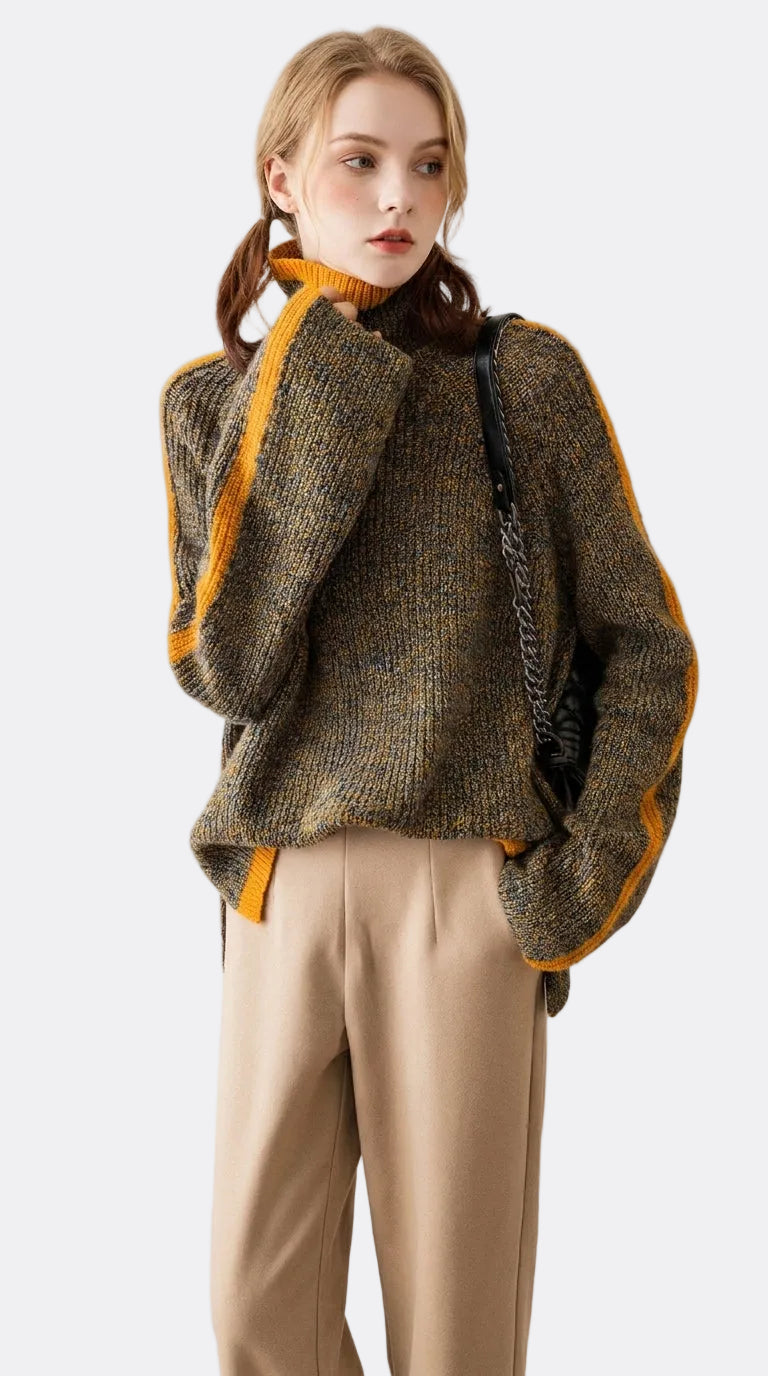 Ayleen | Chunky Knit Turtleneck Sweater with Contrast Stripe Detail
