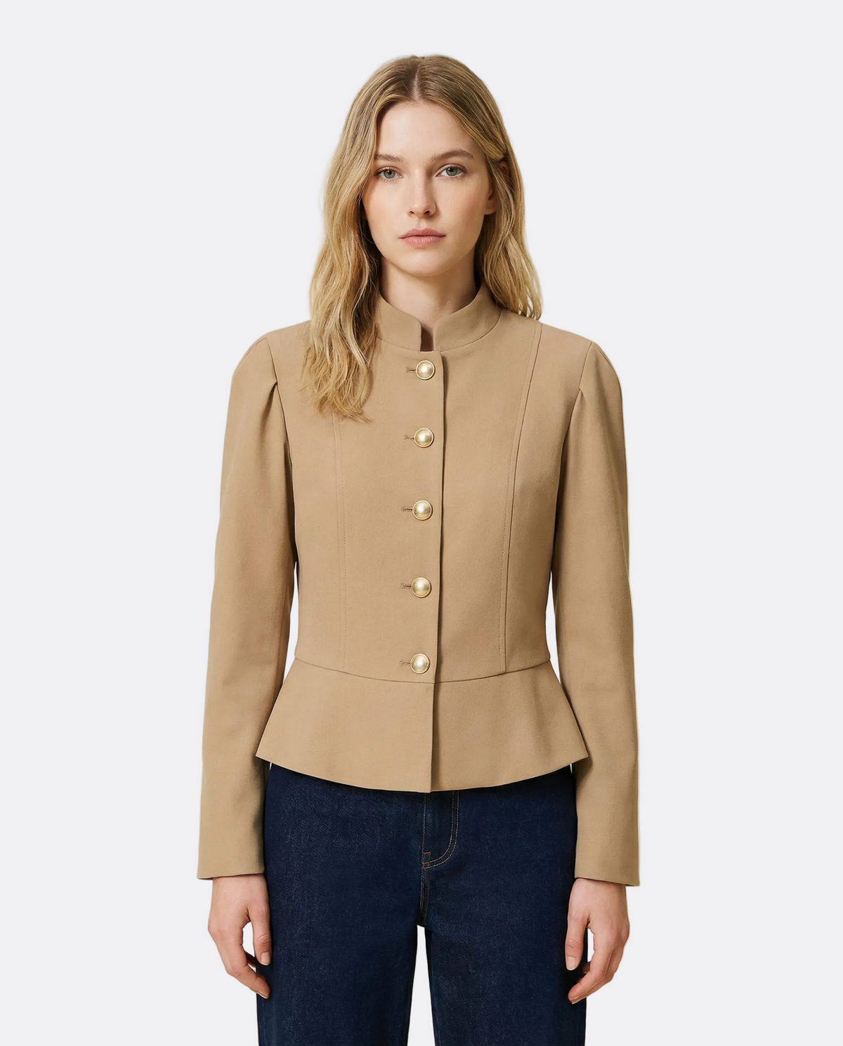 Evangeline | Velvet Blazer with Puff Shoulders and Stand Collar