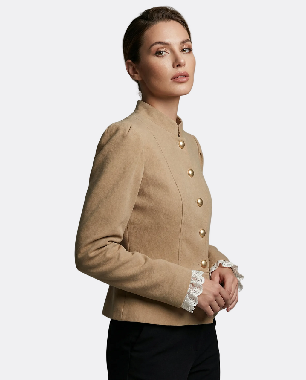 Evangeline | Velvet Blazer with Puff Shoulders and Stand Collar