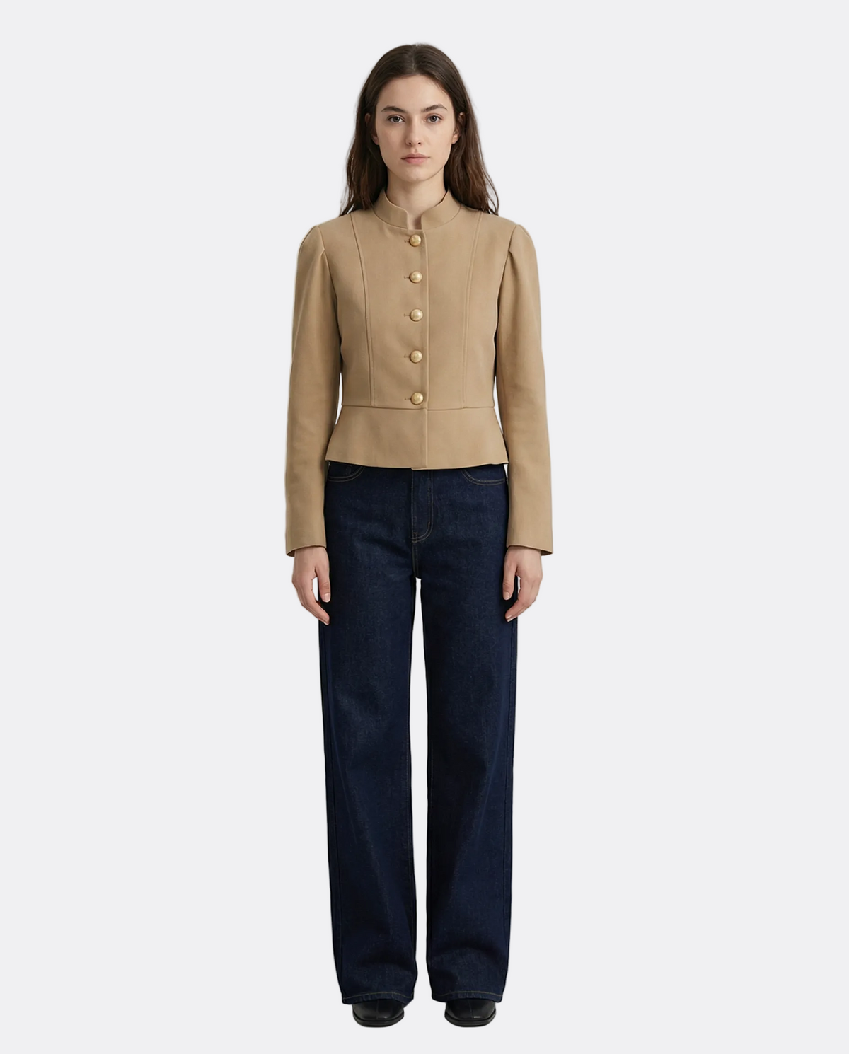 Evangeline | Velvet Blazer with Puff Shoulders and Stand Collar