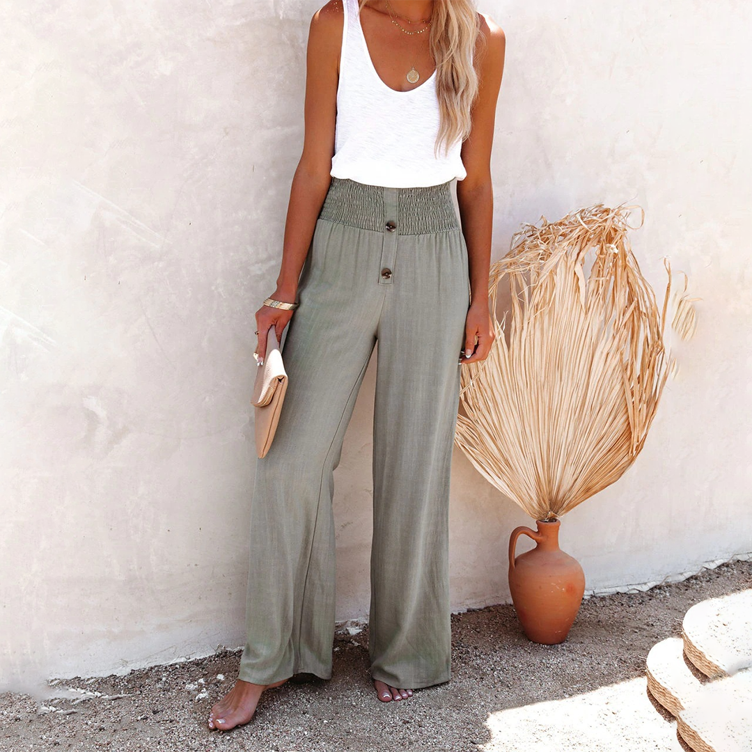 Julia | Pantalones de Cintura Alta Cómodos para Dama con Pierna Ancha