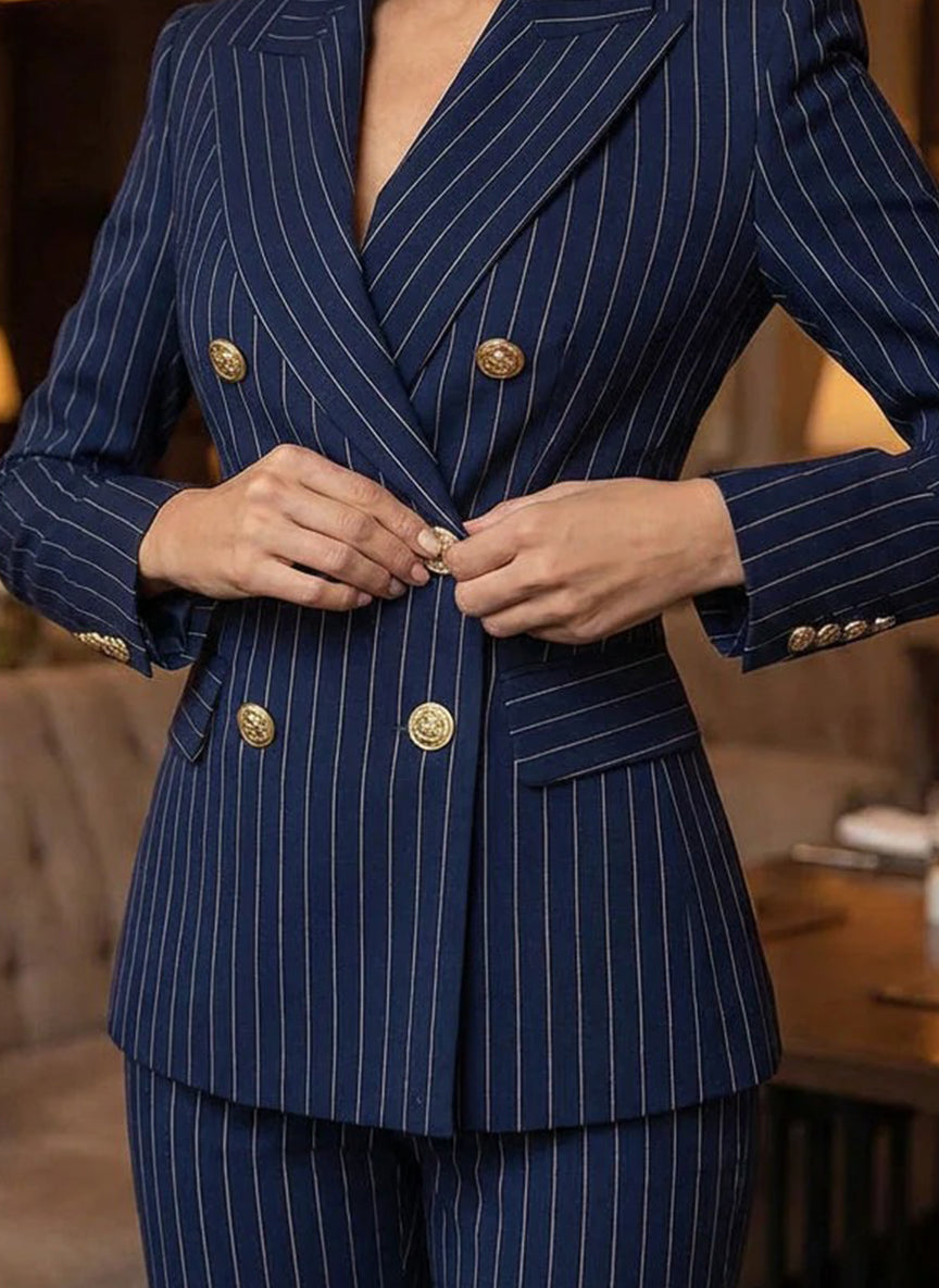 HERA - Conjunto de traje cruzado de raya