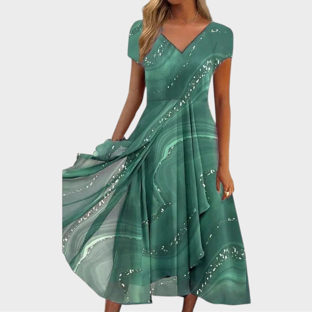 Isha | Elegant Midi Dress with V-Neck