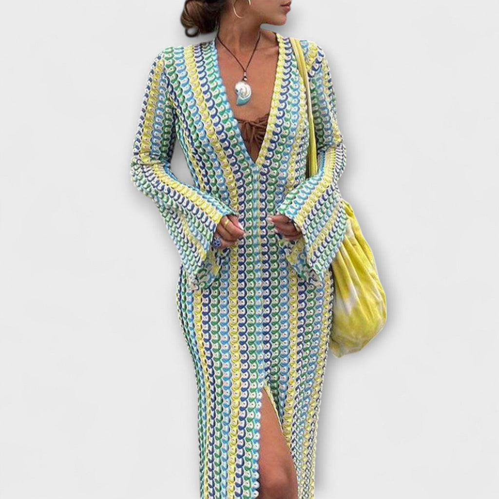 Elina – Maxi Dress with V-Neck and Holiday Flair