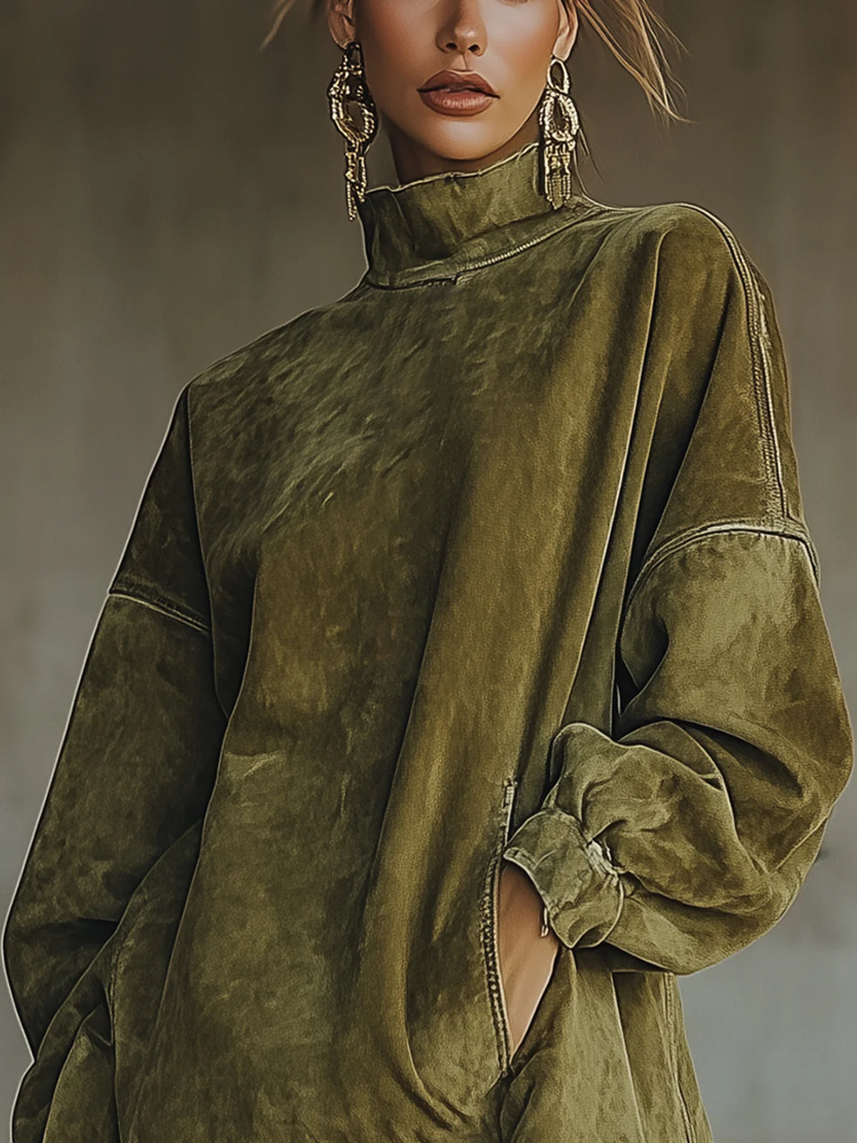 Savana Fringe™ | Vintage Suede Turtleneck Mini Dress