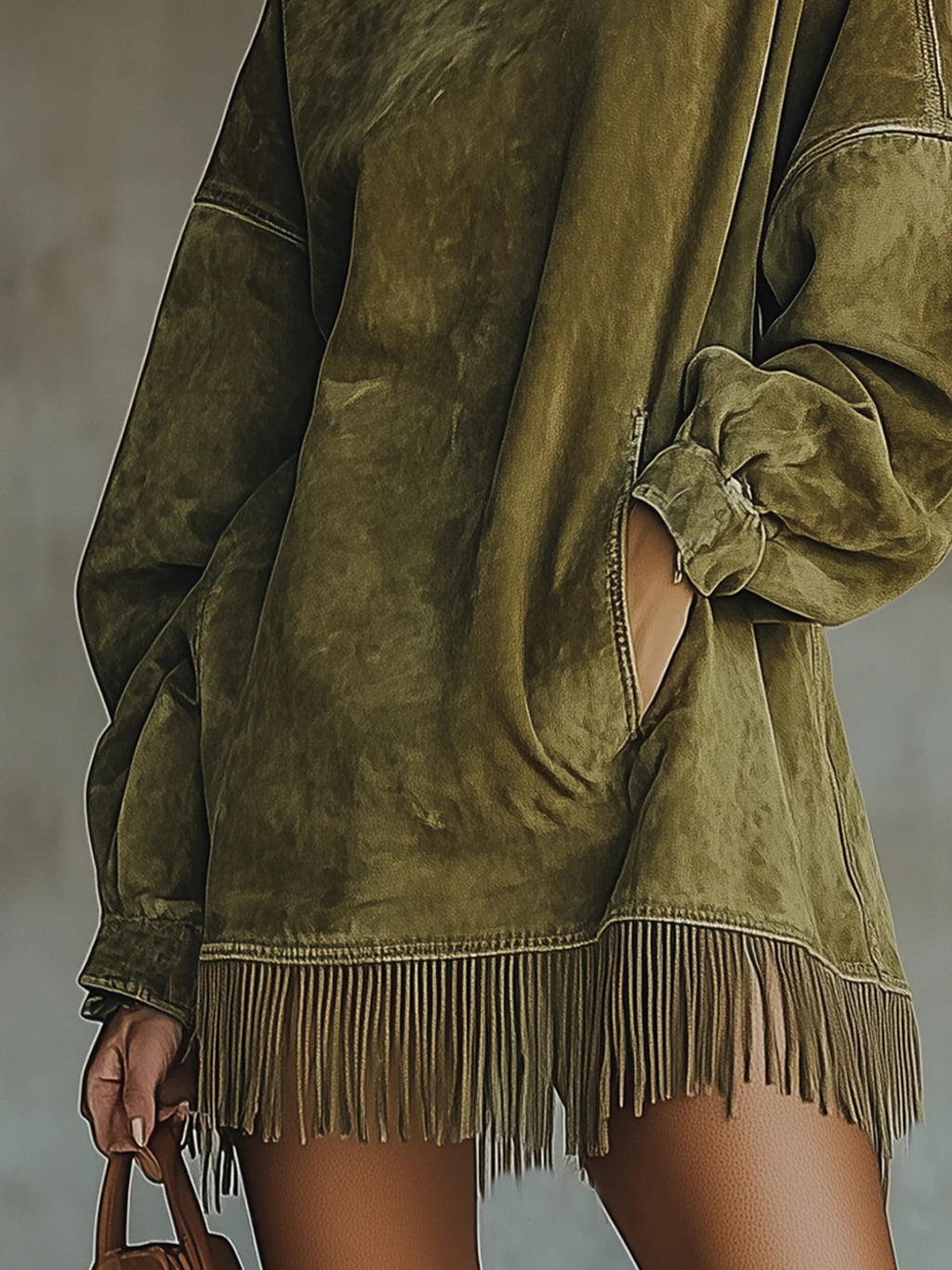 Savana Fringe™ | Vintage Suede Turtleneck Mini Dress
