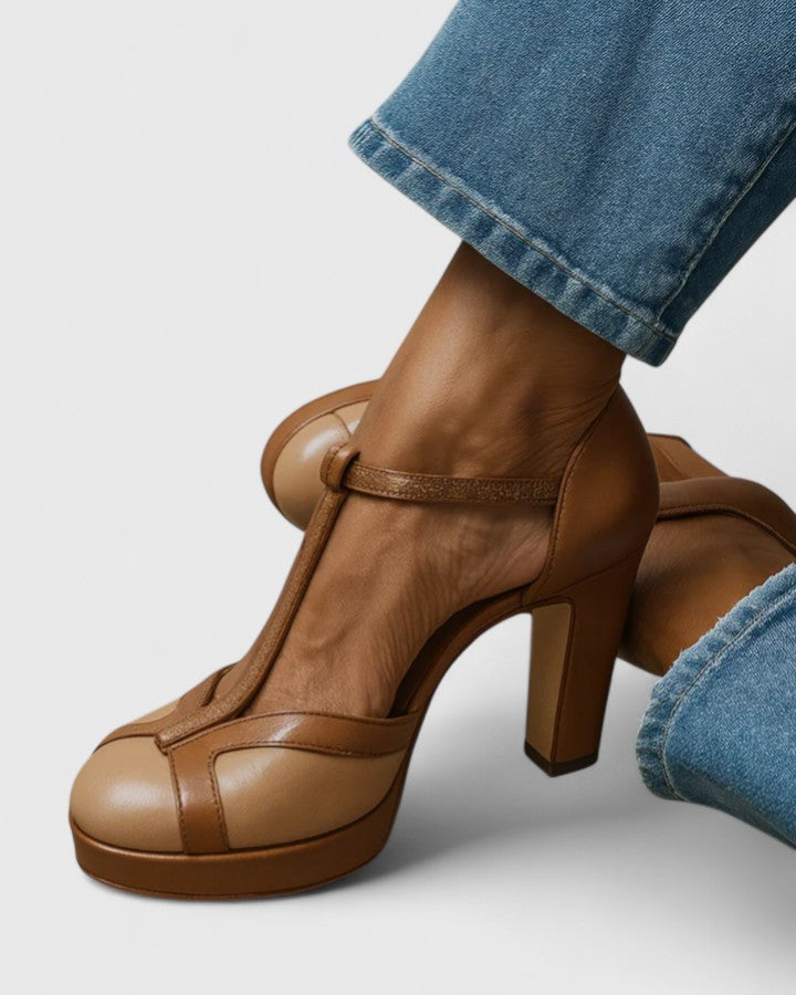 Seraphine | Leather Platform T-Bar Orthopaedic Heels