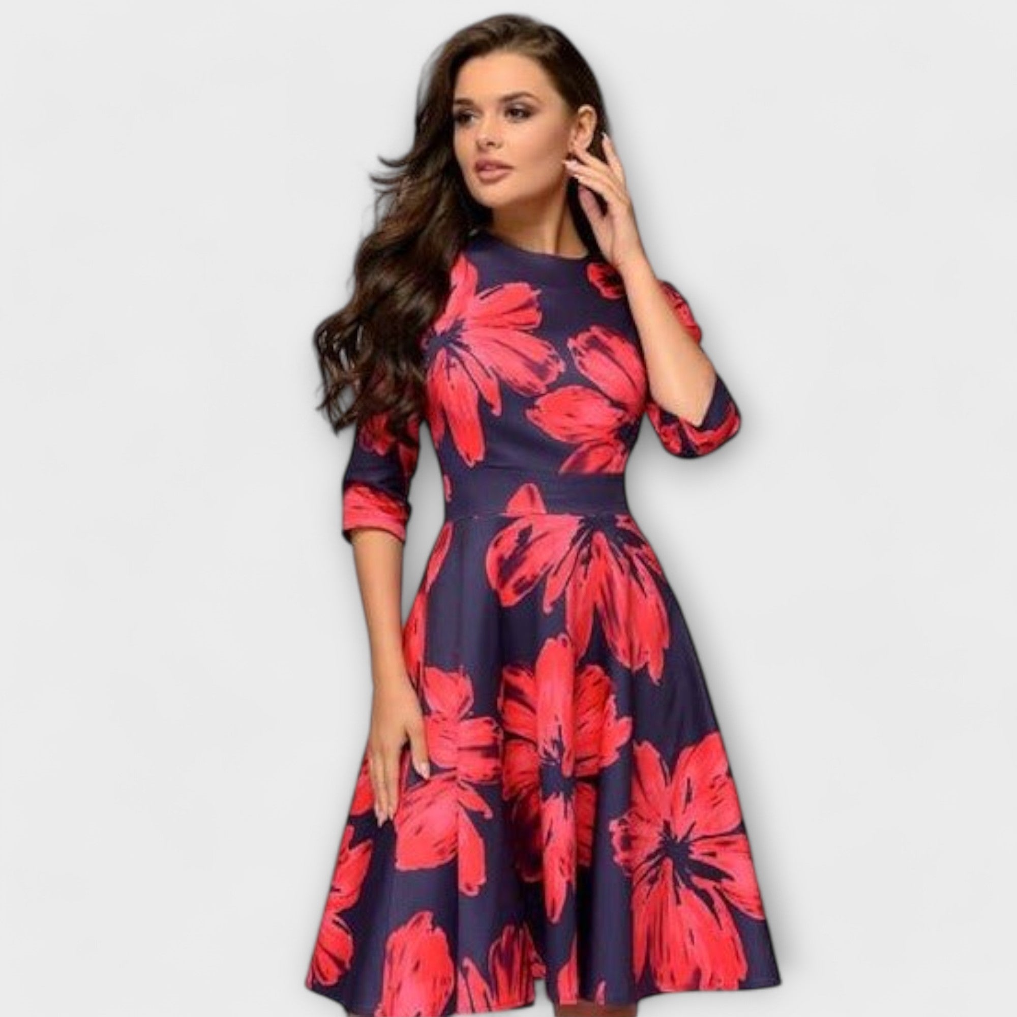 Retrozo - Elegant Knee-Length Dress