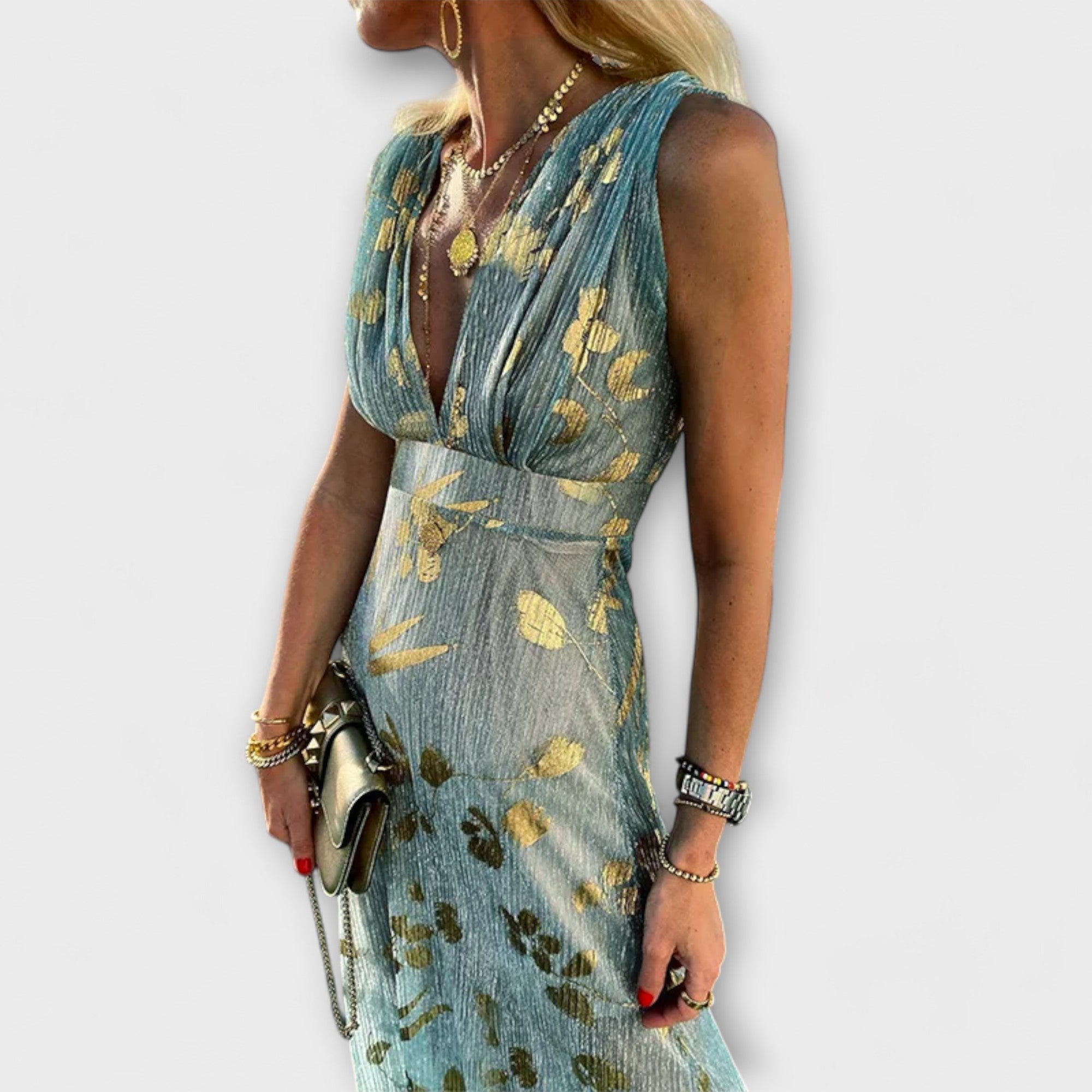 Elegant dress with V-neckline and sequin detail