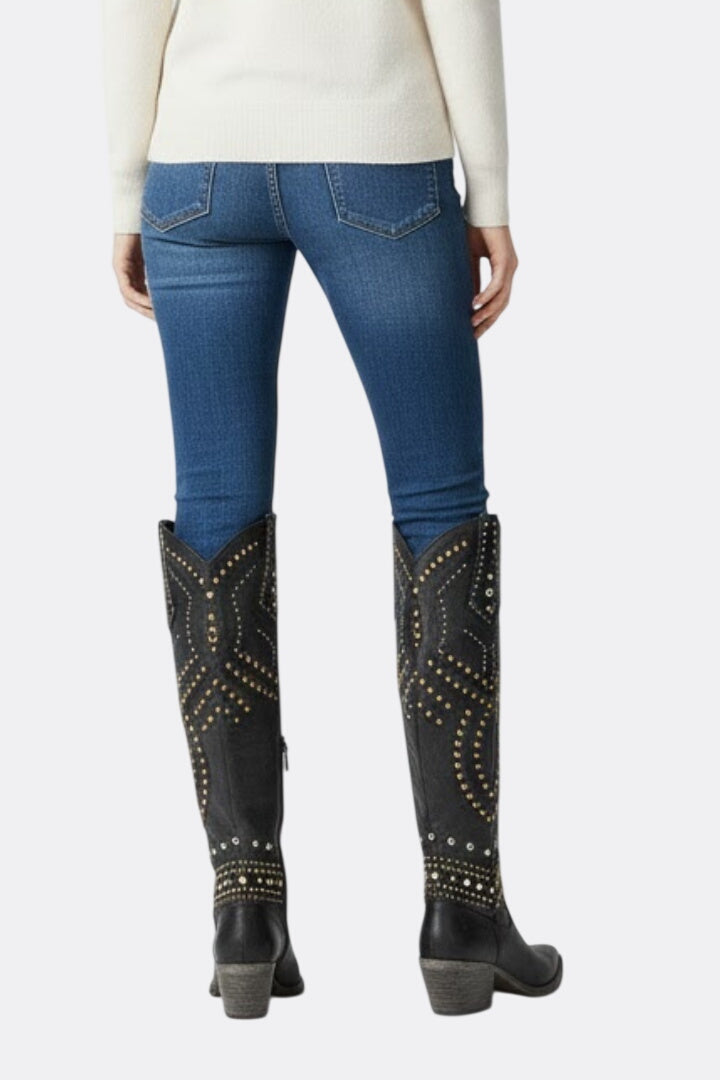 Evangeline | High-Cut Boots with Chunky Heel and Rivet Detail