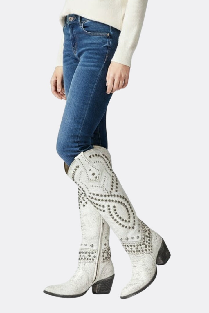 Evangeline | High-Cut Boots with Chunky Heel and Rivet Detail