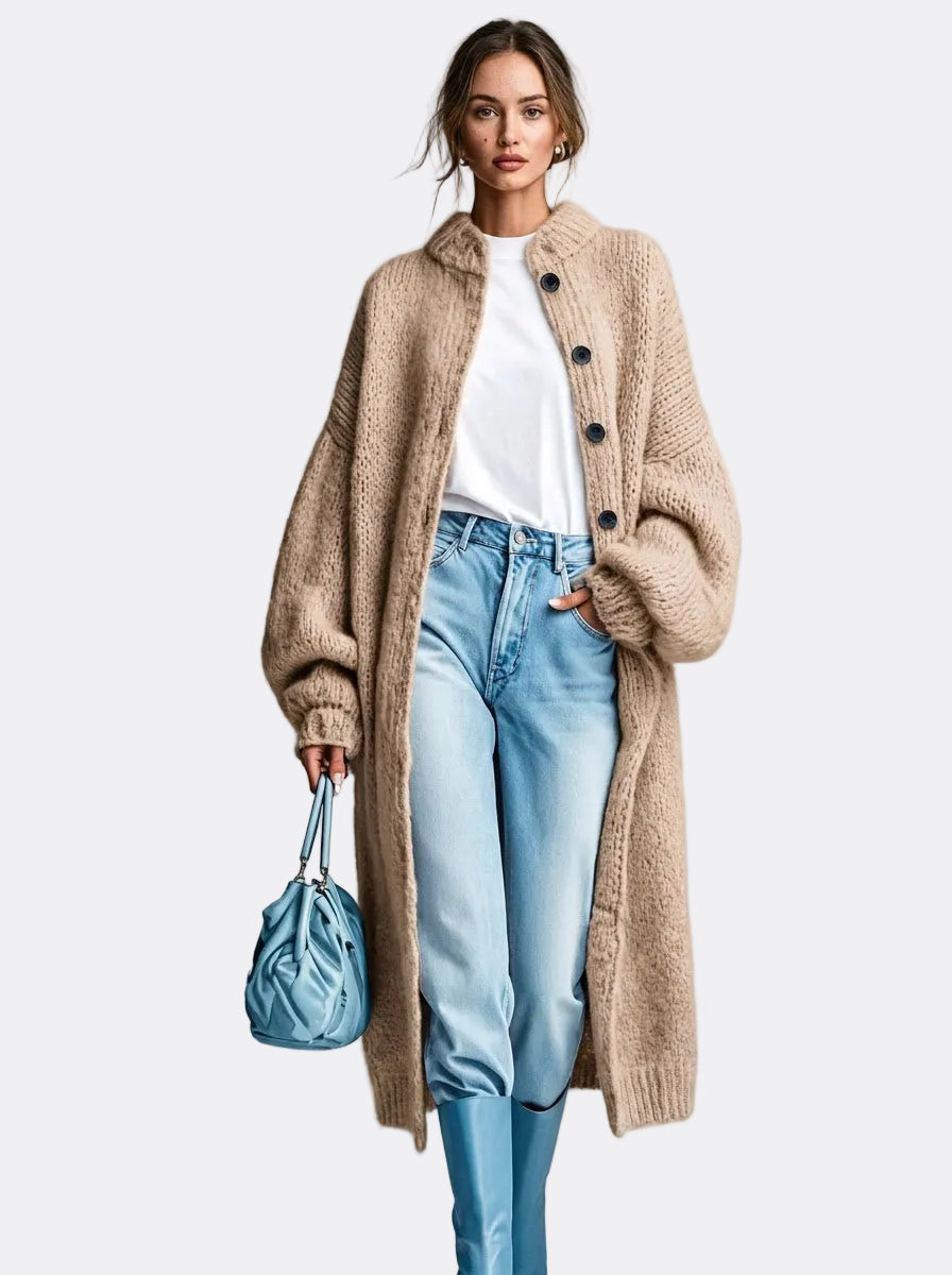 Freya | Oversized Chunky Knit Longline Button Coat