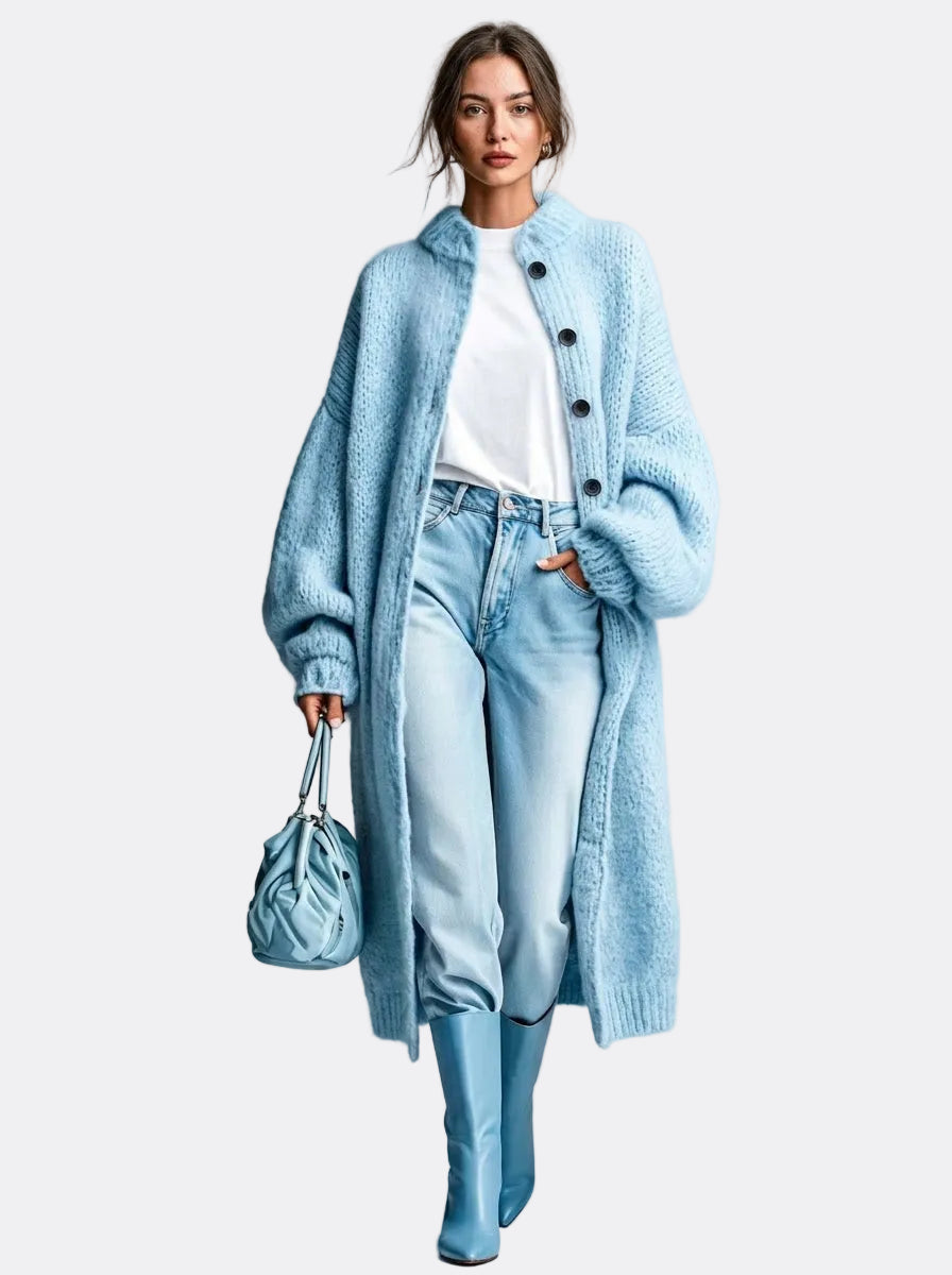 Freya | Oversized Chunky Knit Longline Button Coat