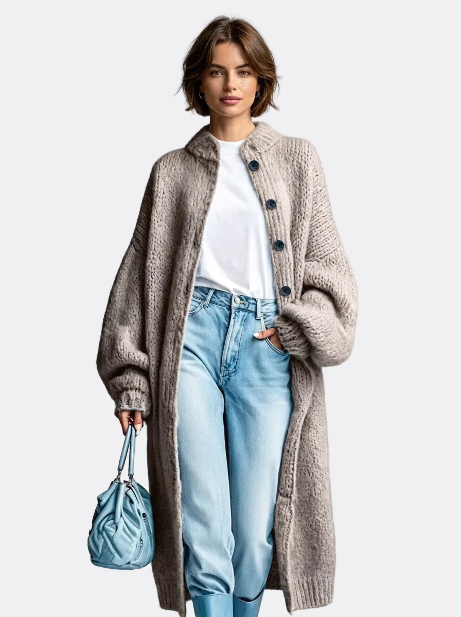 Freya | Oversized Chunky Knit Longline Button Coat