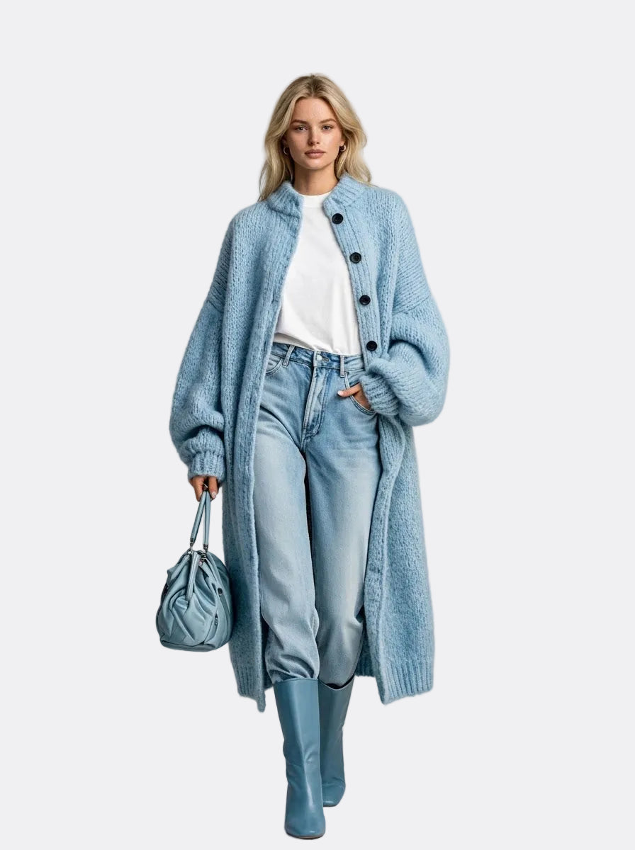 Freya | Oversized Chunky Knit Longline Button Coat