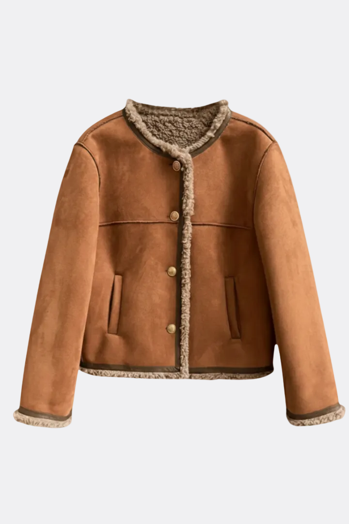 Women Jacket with Button Closure and Trim Edging