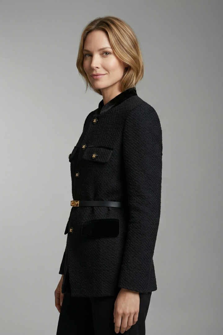 Constance | Belted Waist Blazer with Stand Collar and Flap Pockets