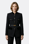 Constance | Belted Waist Blazer with Stand Collar and Flap Pockets