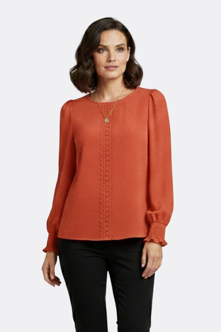 Fleur | Round Neck Blouse with Embroidered Detail