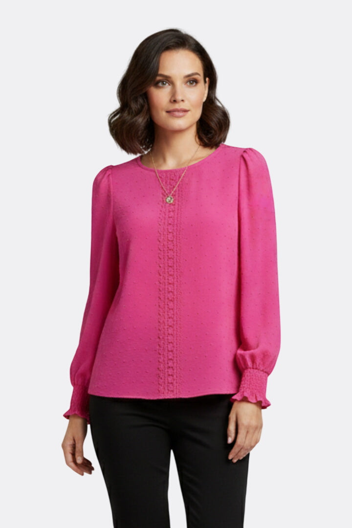 Fleur | Round Neck Blouse with Embroidered Detail