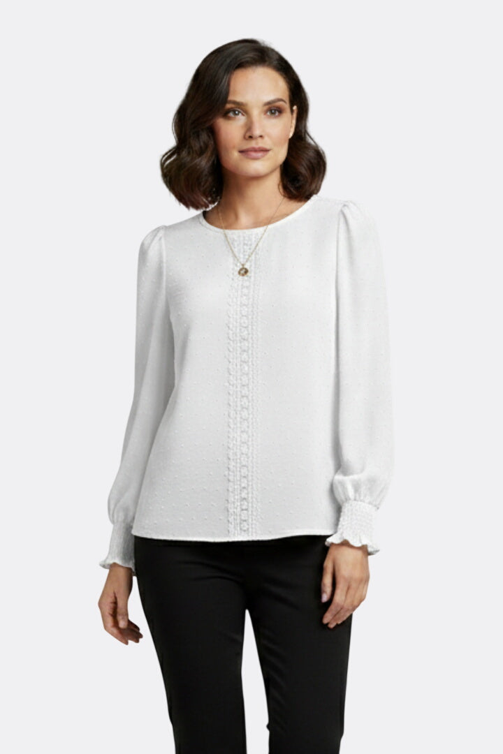 Fleur | Round Neck Blouse with Embroidered Detail