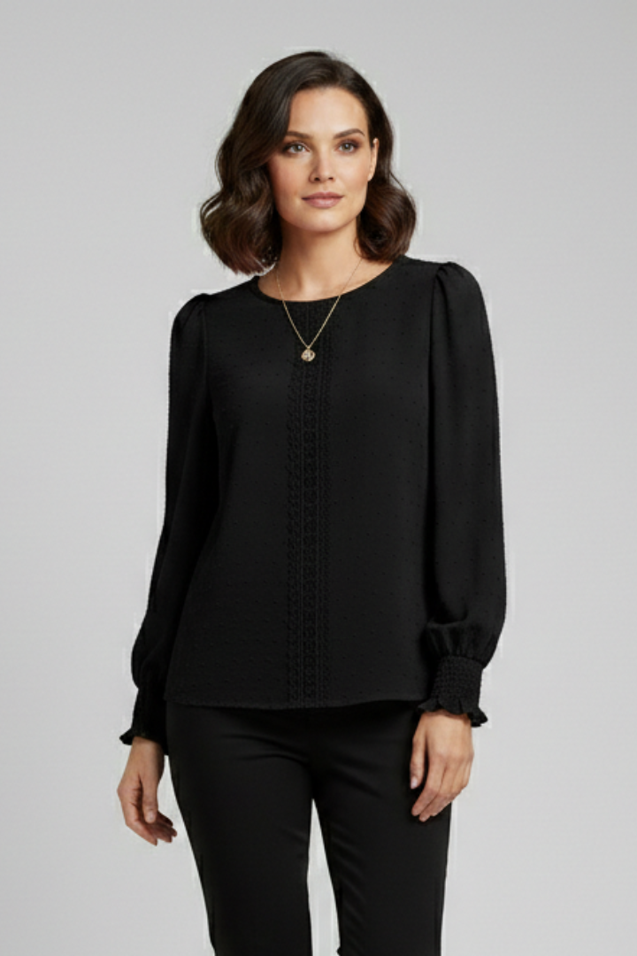 Women’s Blouse with Round Neck and Embroidered Detail