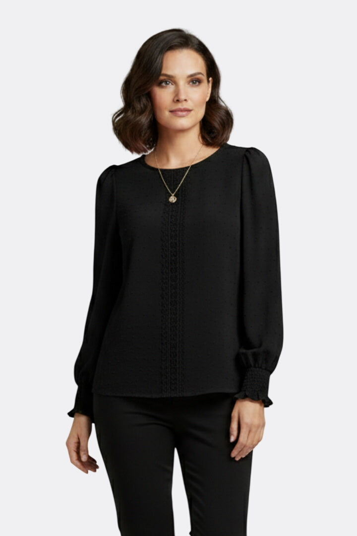 Fleur | Round Neck Blouse with Embroidered Detail
