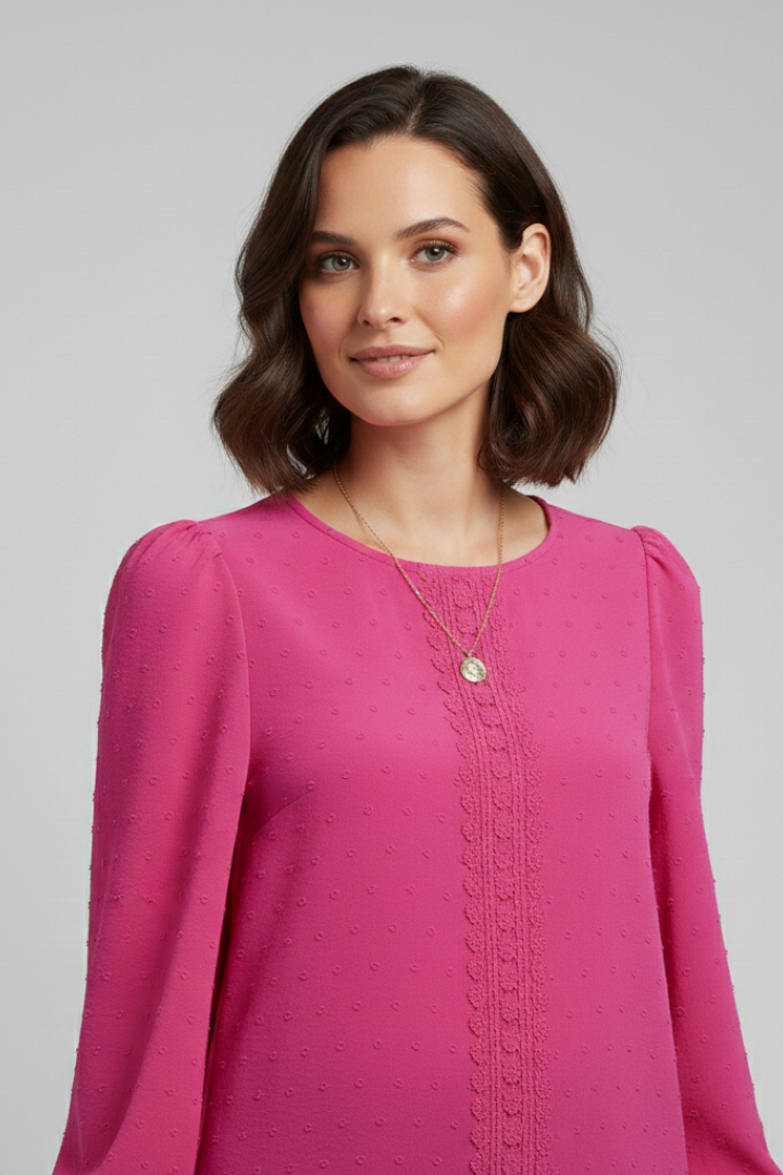 Women’s Blouse with Round Neck and Embroidered Detail