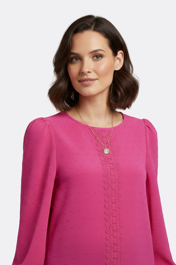 Fleur | Round Neck Blouse with Embroidered Detail