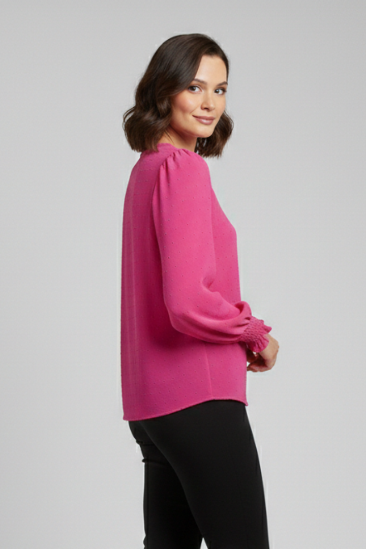 Women’s Blouse with Round Neck and Embroidered Detail