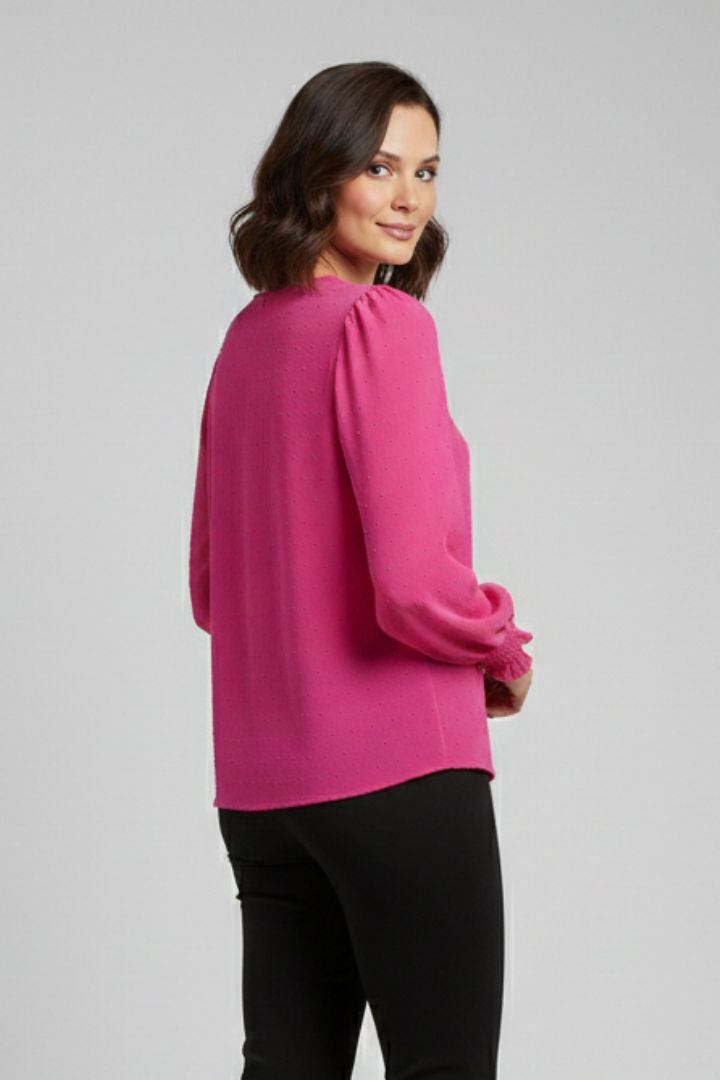 Women’s Blouse with Round Neck and Embroidered Detail