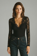 Women’s Blouse with V Neck and Lace Sleeves